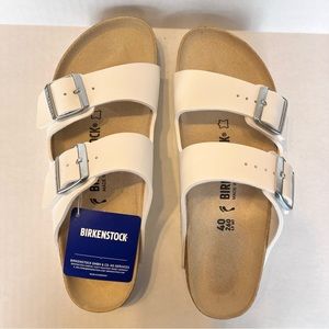 Birkenstock Arizona White Leather Slide Sandal